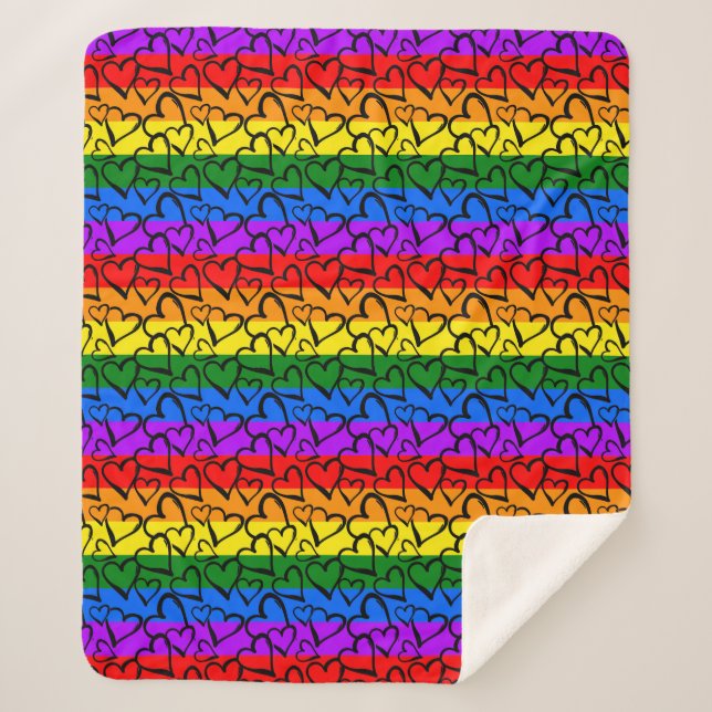 Rainbow Heart Pattern Sherpa Blanket (Front)