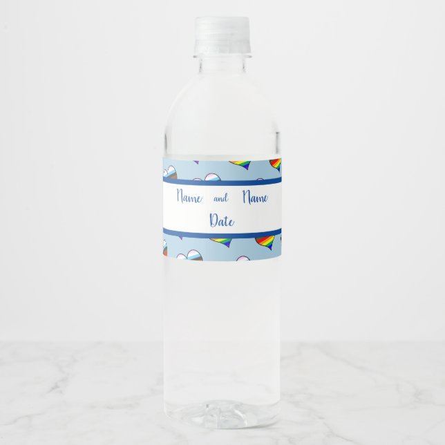 Rainbow Heart Pattern Water Bottle Label (Front)
