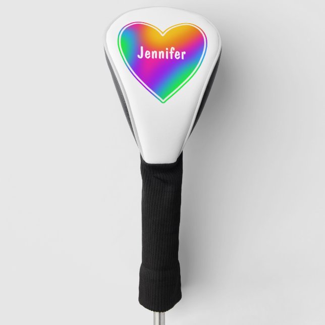 Rainbow Heart Personalized Golf Head Cover (Front)