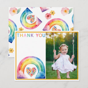 Rainbow Heart Photo Thank You with Clouds Card