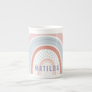Rainbow heart pink purple personalized bone china mug