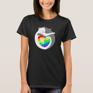 Rainbow Heart Pride Cats Cute Kitten Lgbtqia T-Shirt