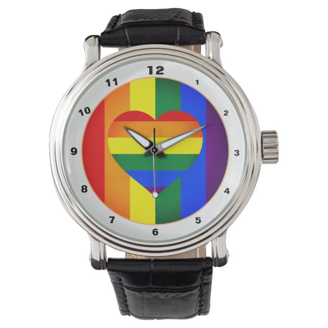 Rainbow Heart & Pride Rainbow Flag fashion / LGBT Watch (Front)