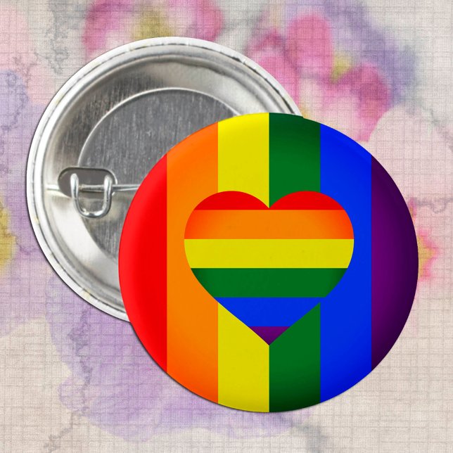Rainbow Heart & Pride Rainbow Flag /LGBT community 1 Inch Round Button (Creator Uploaded)