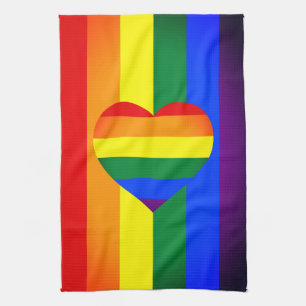 Rainbow Heart & Pride Rainbow Flag /LGBT community Kitchen Towel
