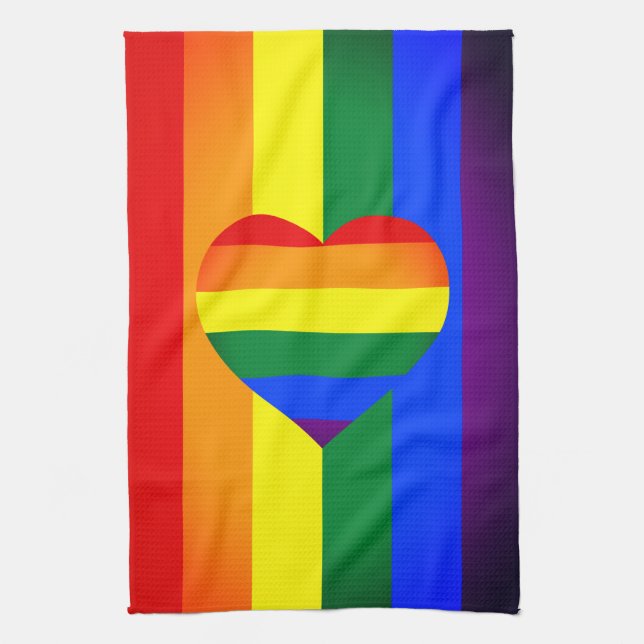Rainbow Heart & Pride Rainbow Flag /LGBT community Kitchen Towel (Vertical)