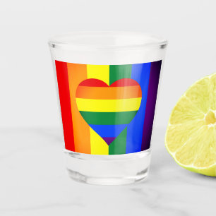Rainbow Heart & Pride Rainbow Flag /LGBT community Shot Glass
