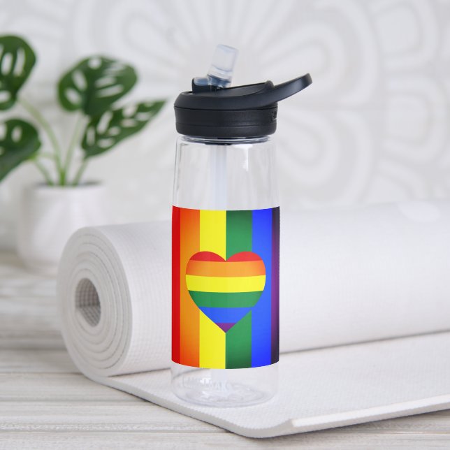 Rainbow Heart & Pride Rainbow Flag, LGBT community Water Bottle (Yoga)
