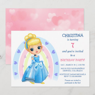 Rainbow Heart Princess Invitation de fête d'annive