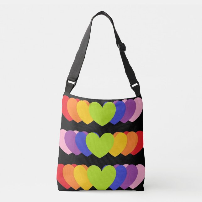 Rainbow Heart Print Cross Body Bag Or Tote Bag (Front)