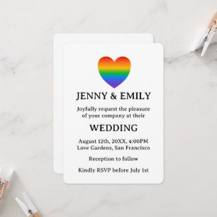 Rainbow Heart Proud Gay Lesbian Wedding  Invitation