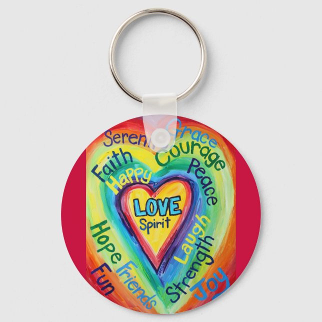 Rainbow Heart Spirit Words Keychain (Front)