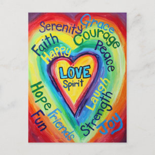 Rainbow Heart Spirit Words Postcard
