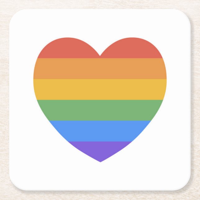 Rainbow Heart Square Paper Coaster (Front)