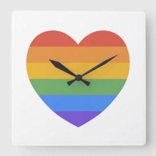 Rainbow Heart Square Wall Clock