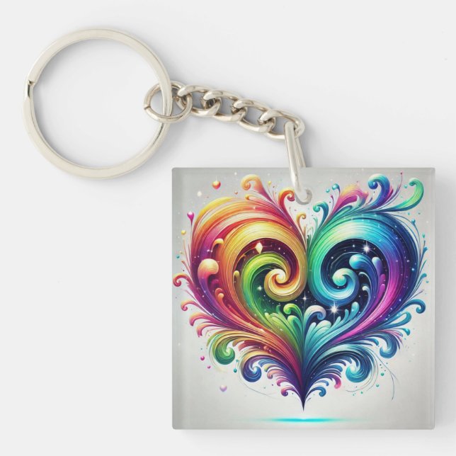 Rainbow Heart Swirling Bright Colours  Keychain (Front)