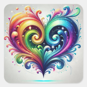 Rainbow Heart Swirling Bright Colours  Square Sticker