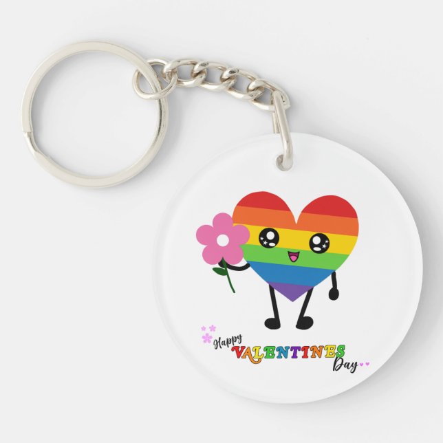 Rainbow Heart Valentines Day Keychain (Front)