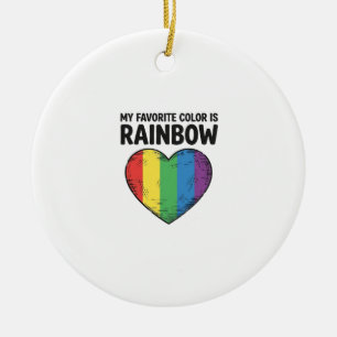 Rainbow Heart Vintage Engraving Favourite Colour S Ceramic Ornament