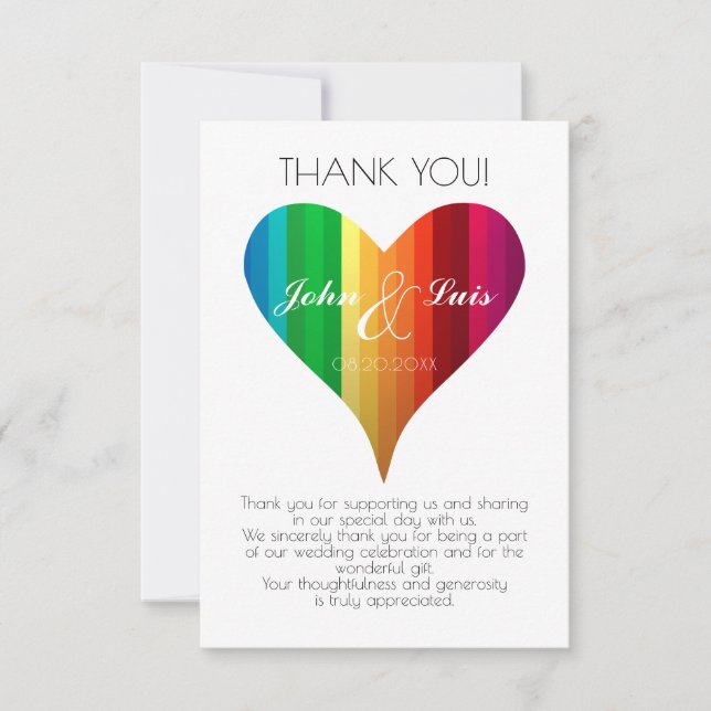 Rainbow Heart Wedding Thank You Card (Front)