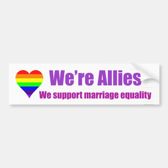 Rainbow Heart "We're Allies" bumper sticker (Front)
