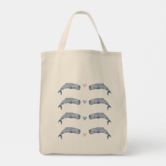 Rainbow Heart Whale Tote Bag (Back)