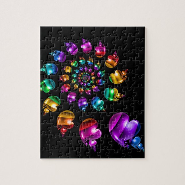 Rainbow Heart Wheel on Black Jigsaw Puzzle (Vertical)