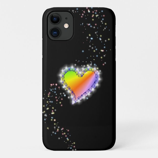 Rainbow Heart with Stars on black Case-Mate iPhone Case (Back)