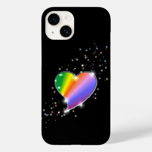 Rainbow Heart with Stars on black Case-Mate iPhone 14 Case