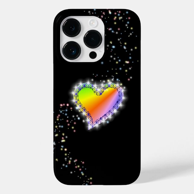 Rainbow Heart with Stars on black Case-Mate iPhone Case (Back)