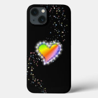 Rainbow Heart with Stars on black