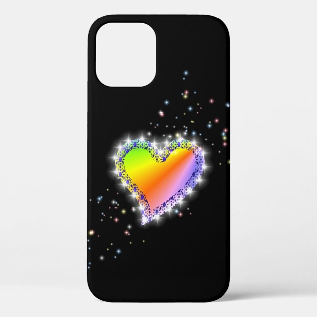 Rainbow Heart with Stars on black Case-Mate iPhone Case (Back)