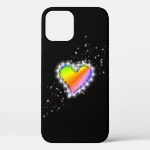 Rainbow Heart with Stars on black iPhone 12 Case