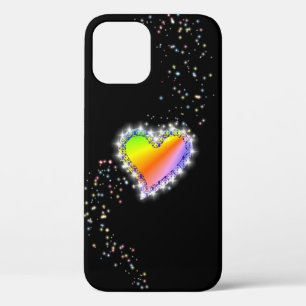 Rainbow Heart with Stars on black iPhone 12 Case