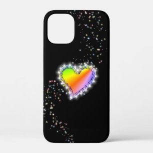 Rainbow Heart with Stars on black iPhone 12 Mini Case