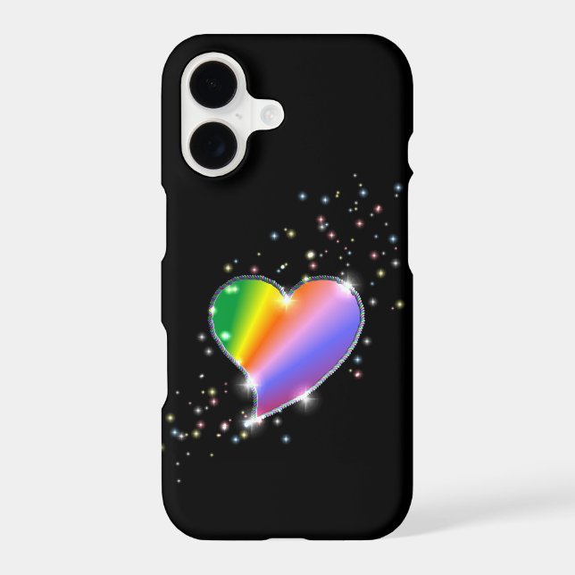 Rainbow Heart with Stars on black iPhone Case (Back)