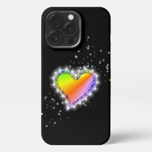Rainbow Heart with Stars on black iPhone 13 Pro Case