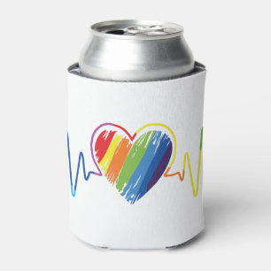 Rainbow Heartbeat Abstract Scribble Heart Can Cooler