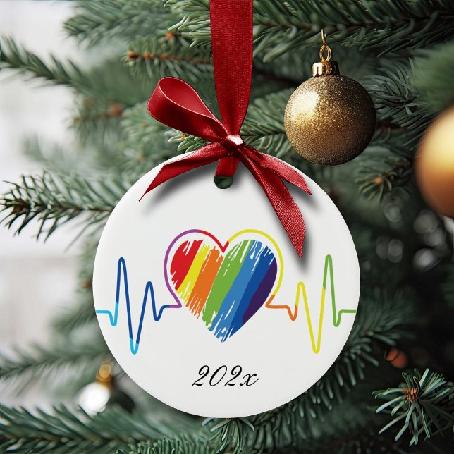 Rainbow Heartbeat | Abstract Scribble Heart Ceramic Ornament (Creator Uploaded)