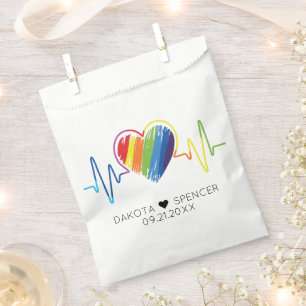 Rainbow Heartbeat Abstract Scribble Heart LGBQ Favour Bag