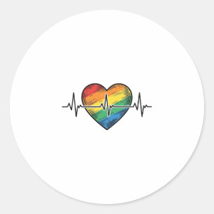 Rainbow Heartbeat Heart Vintage Engraving Design_1 Classic Round Sticker