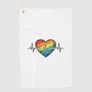 Rainbow Heartbeat Heart Vintage Engraving Design_1 Golf Towel