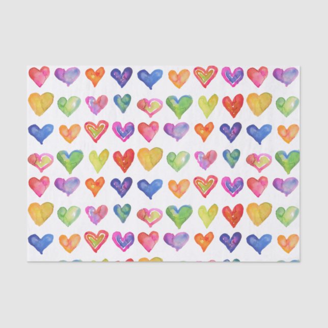 Rainbow Hearts 10lb Tissue Paper, White Paper (Front)