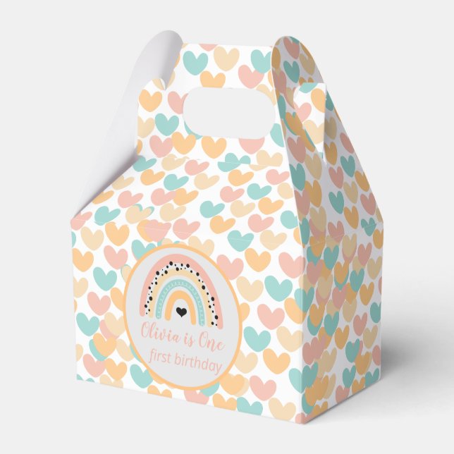 Rainbow & Hearts 1st Birthday Party Favor Box (Front Side)