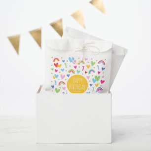 Rainbow Hearts 1st Birthday Party Name Yellow Favour Bag