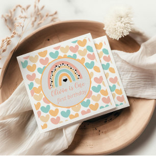 Rainbow & Hearts 1st Birthday Party Napkin