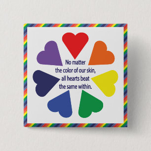 Rainbow Hearts 2 Inch Square Button