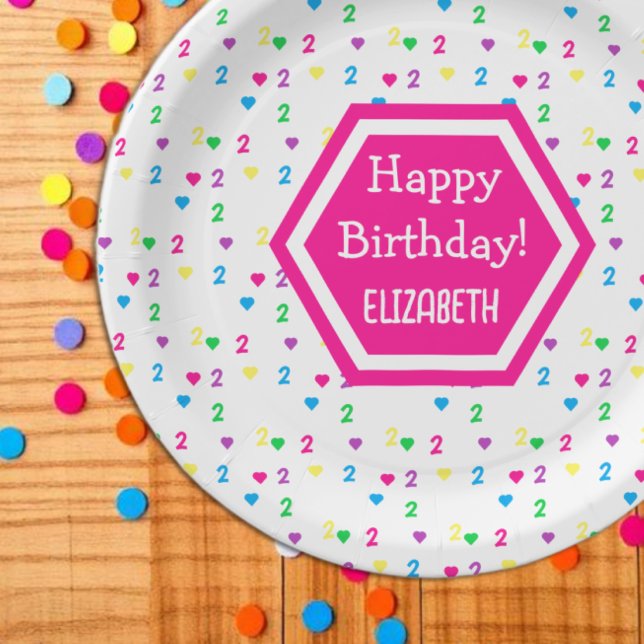 Rainbow Hearts 2nd Birthday Paper Plate (Creator Uploaded)