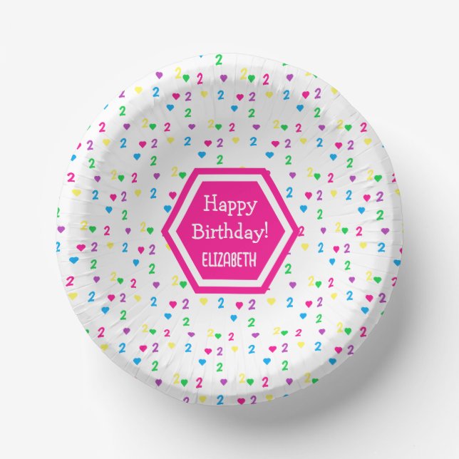 Rainbow Hearts 2nd Birthday Paper Plate (Front)