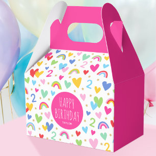 Rainbow Hearts 2nd Birthday Party Name Pink Favor Box